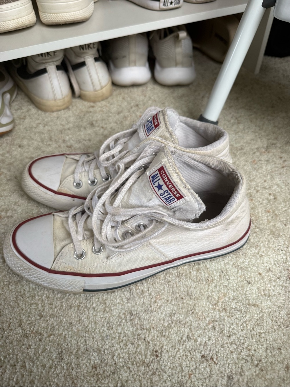 Converse All Star Mid-Top Sneakers in White with Red Stripe - Picture 3 of 4